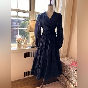 Banana Republic Navy Cotton Voile Voluminous Tiered Wrap Maxi Dress